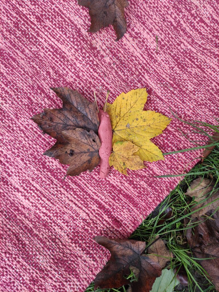 Un papillon d'argile et de feuilles